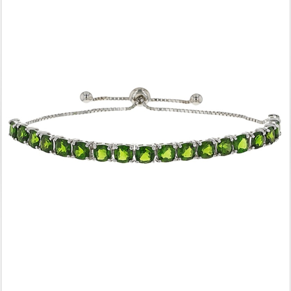 Green Chrome Diopside Rhodium Over Sterling Silver Bolo Bracelet 10.70ctw
